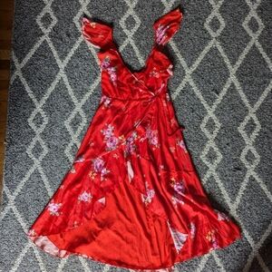 Floral Red Midi Dress
